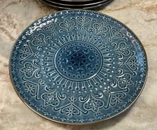 Blue Embossed Dinner Plates by Elama 11 Inch Set Of 4 New