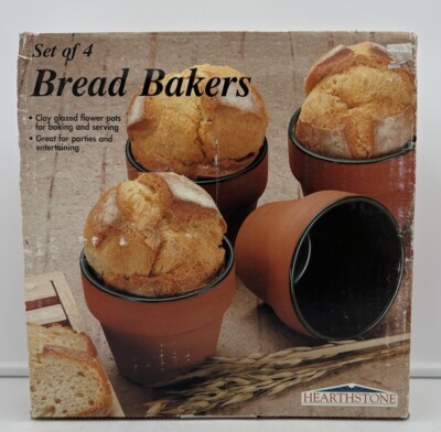 Hearthstone Bread Bakers - Set of 4 - Clay Glazed Pots for Baking & Serving NEW!