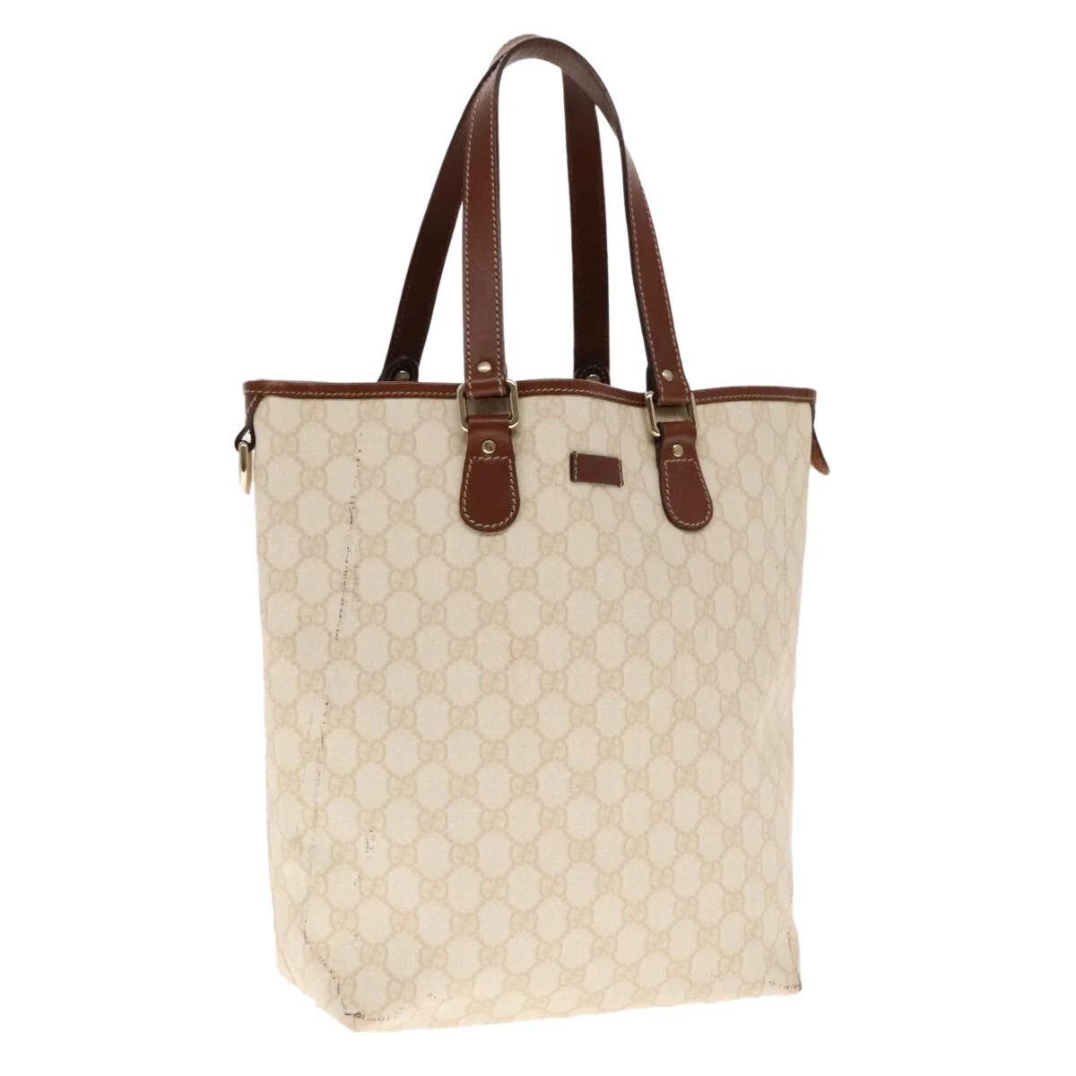 Sac fourre tout GUCCI GG Supreme PVC cuir or blanc 189896 authentique 94448