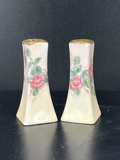 Pink Roses Salt  Pepper Shakers Victorian English Marked 3.5  