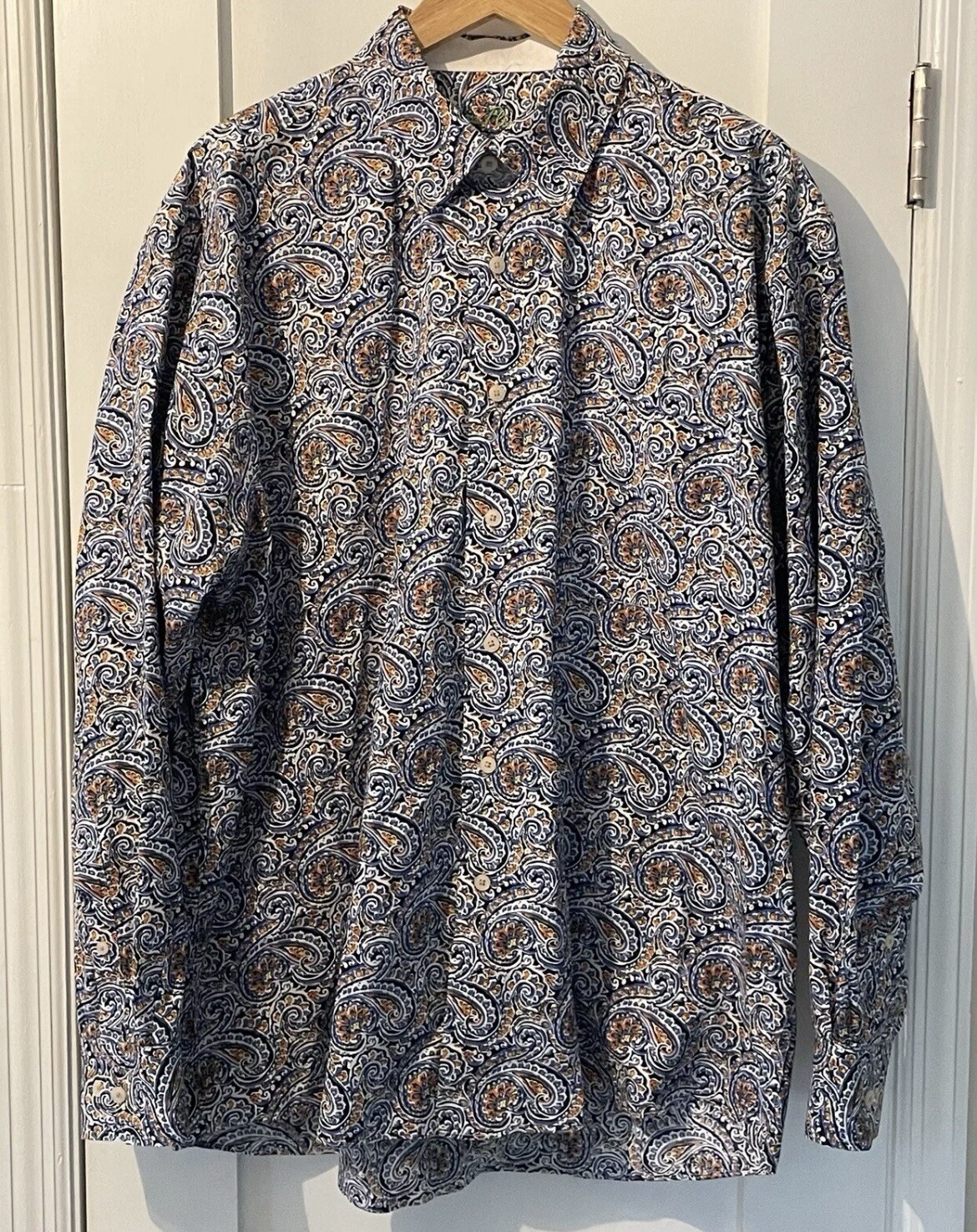Alan Flusser Colorful Floral Button Down Long Sleeve Blue Orange Shirt  Men’s XL