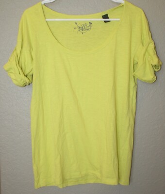 Women's Mng By Mango Yellow Roll Tab Sleeves Cotton Top Shirt Size Small EUC