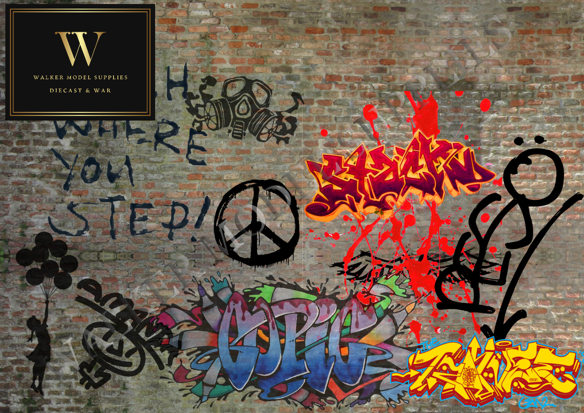 Adesivo Murale Parete Garage Con Graffiti Scala 1:24 - 3 Fogli A4 Sbuccia E Applica Walker