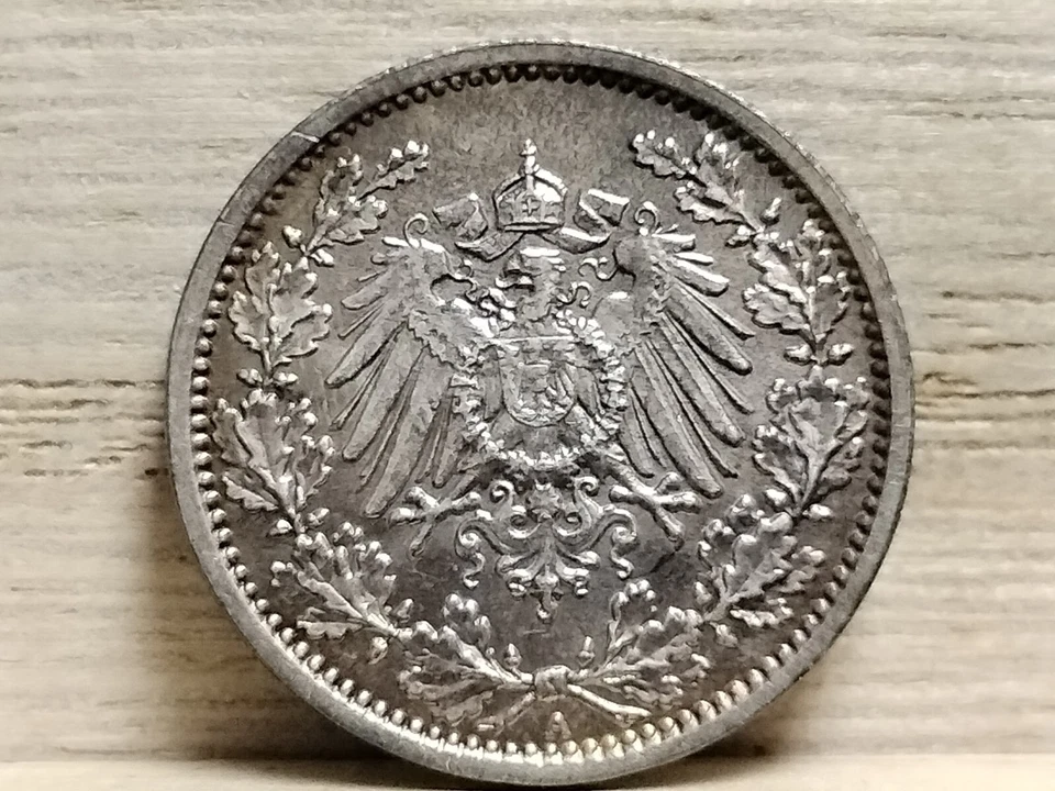 1917 A 1/2 Mark German Silver Coin (Wilhelm II type 2 - small shield) - Image 4 of 4