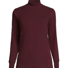 Lands End Women's Cotton Long Sleeve Mock Turtleneck S/T-XL/T - 15 Color Options