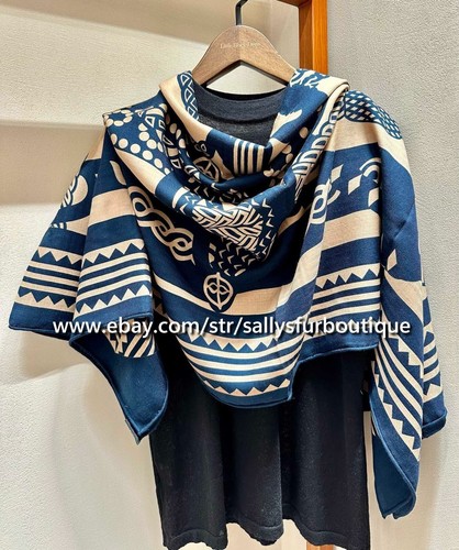 Sallys 70% Cashmere & 30% Silk Wrap Scarf Tribal Print Double Face Shawl 53" - Picture 10 of 40