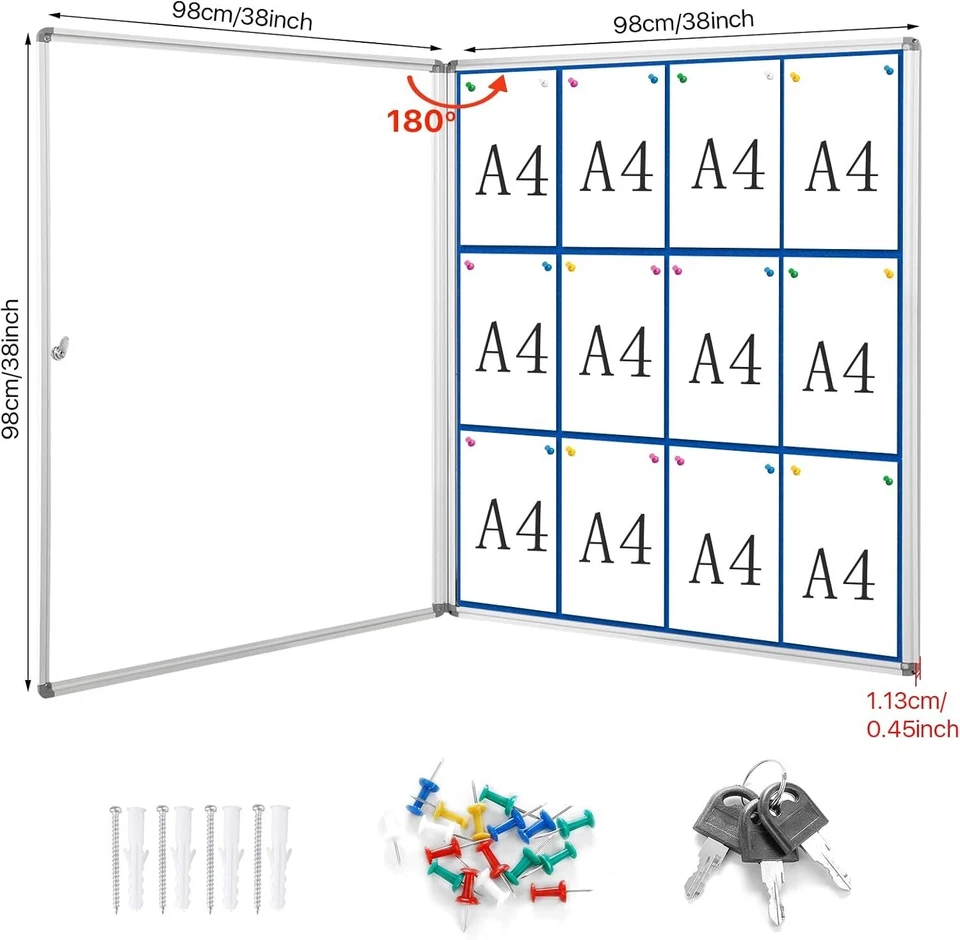 Swansea Pins Bulletin Board Enclosed Lockable Noticeboard Glass Display Case ... - Image 3 of 4