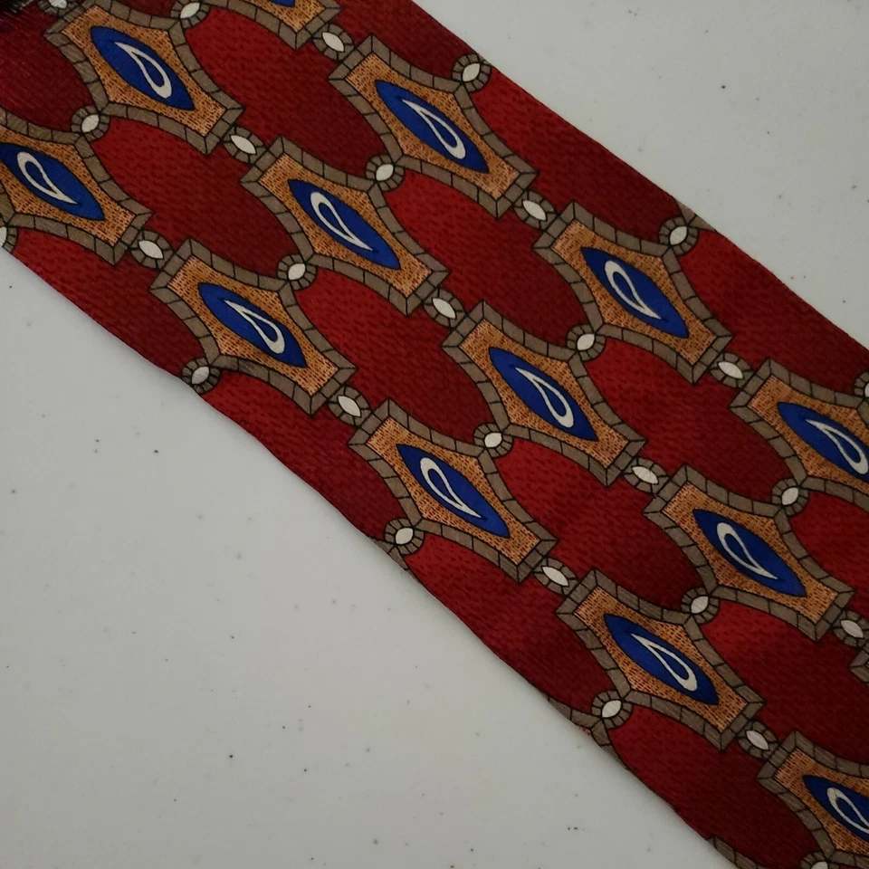 Corbata de cuello Giovanni New York Designer para hombre roja dorada azul seda hecha en EE. UU. Carrera Foto 3 de 4