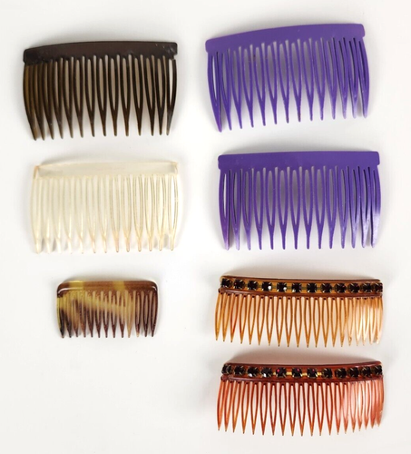 Vintage Side Hair Comb Plastic Retro 80s 90s Lot of 7 Rhinestones Multicolored