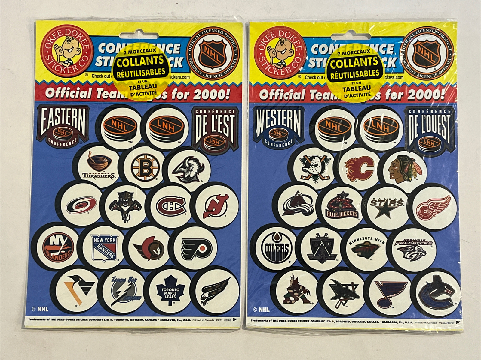 NHL Hockey 2000 Okee Dokee stickers - Western & Eastern Conference team logo