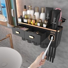 Toothbrush Holders Wall Mounted with Toothpaste Dispenser 4 Cups - Luxury
