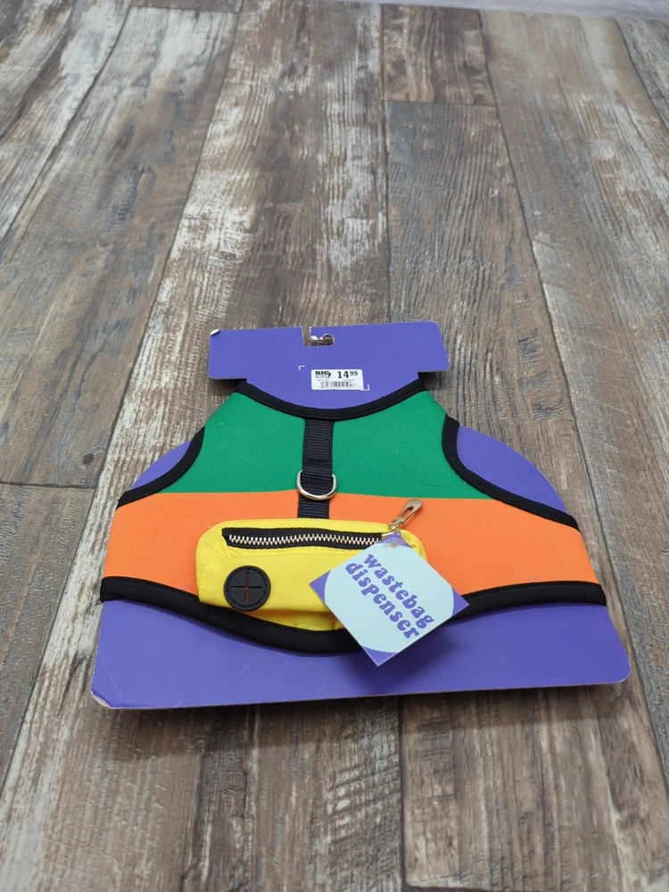 Colorful Comfortable Dog Harness with Waste Bag Dispenser and Touch Tape NWT