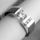 2Ct Real Moissanite Men's Engagement Wedding Ring 14K White Gold Plated Silver