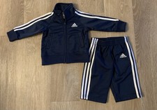 Adidas Boy's Size 6 Months Navy Zip Front Athletic Set With White Stripes