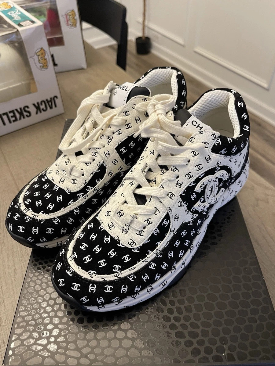 Chanel CC Logo Sneaker Black White W for sale | eBay