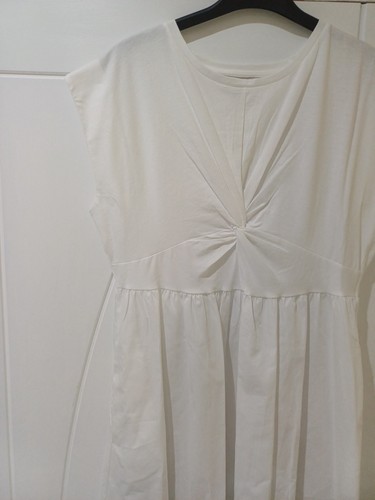 M&S Jersey Woven Mix Round Neck Twist Front Midi Dress SOFT WHITE Size 10 LONG - Picture 2 of 8