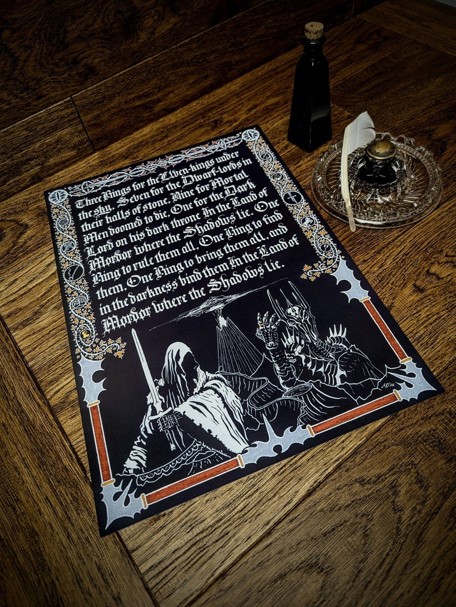 Lord of the Rings, The One Ring, A3 Print of Calligraphy Art Piece