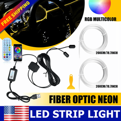#ad #ad Neon LED Light Trim Glow Optic Fiber Strip Car Interior Lighting Ambient Kit APP $15.18