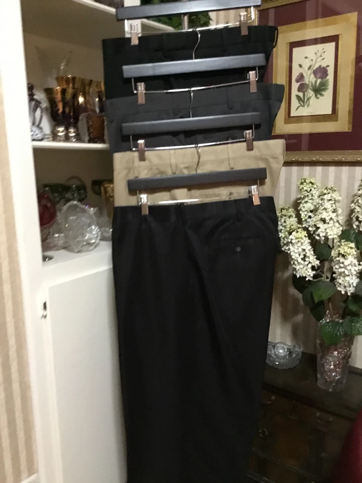 Lote de 4 Pantalones de Vestir Clásicos de Negocios para Hombre Hermosos 44 X 30 Azul Negro Tostado Gris Foto 2 de 4