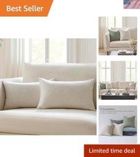 Set of 2 Ivory Linen Decorative Pillow Covers - 20" x 12" Modern Farmhouse Style