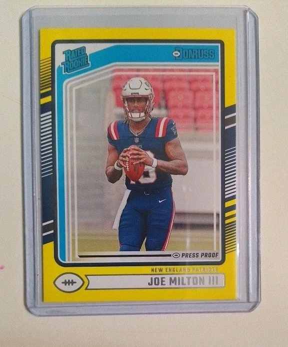 2024 Donruss Joe Milton III Yellow Press Proof #319 Rookie RC Patriots Cowboys