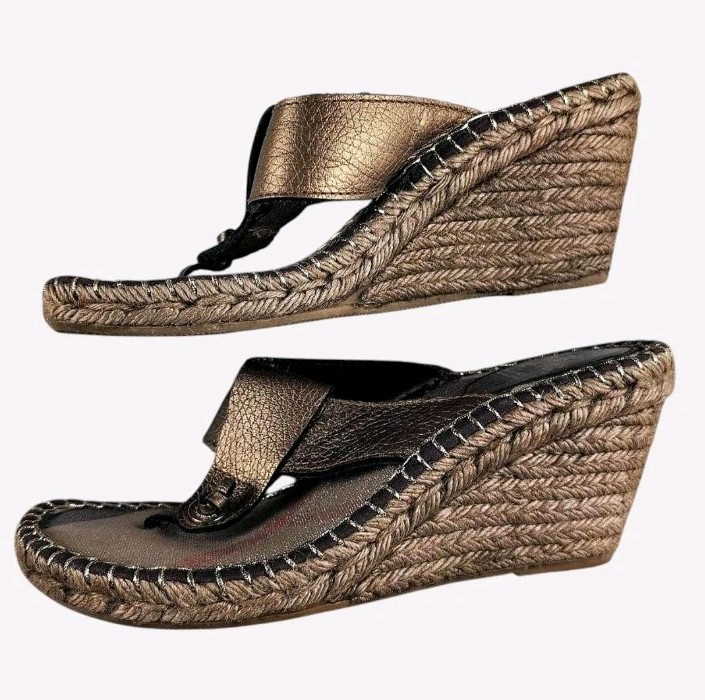 Burberry bronze leather wedge espadrille Nova Check footbed 39 8.5 Authenticated