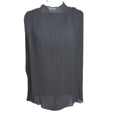Banana Republic Pleated Mock Neck Chiffon Blouse Black Womens Size M