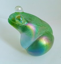 John Ditchfield Frog Glasform Iridescent Paperweight Green Glass Signed