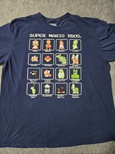 Nintendo SUPER MARIO Bros Characters Chart Blue T Shirt Size 2XL