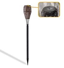 2 X Rattan Brown Solar Light Torch Garden Lighting Outdoor New
