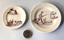 Antico piatto giocattolo per bambini in miniatura Luneville Granville Dinette 6,9 cm e 8,8 cm