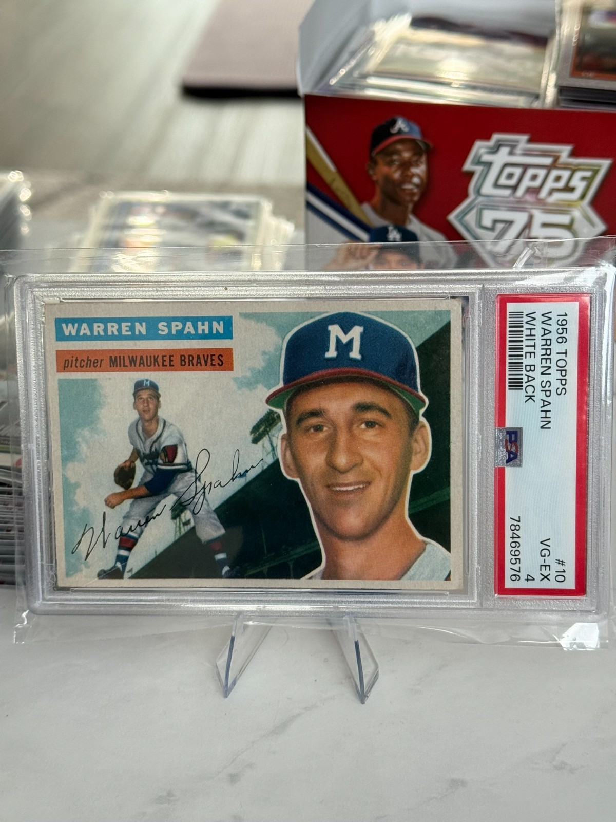 1956 Topps - Warren Spahn White Back #10  PSA 4