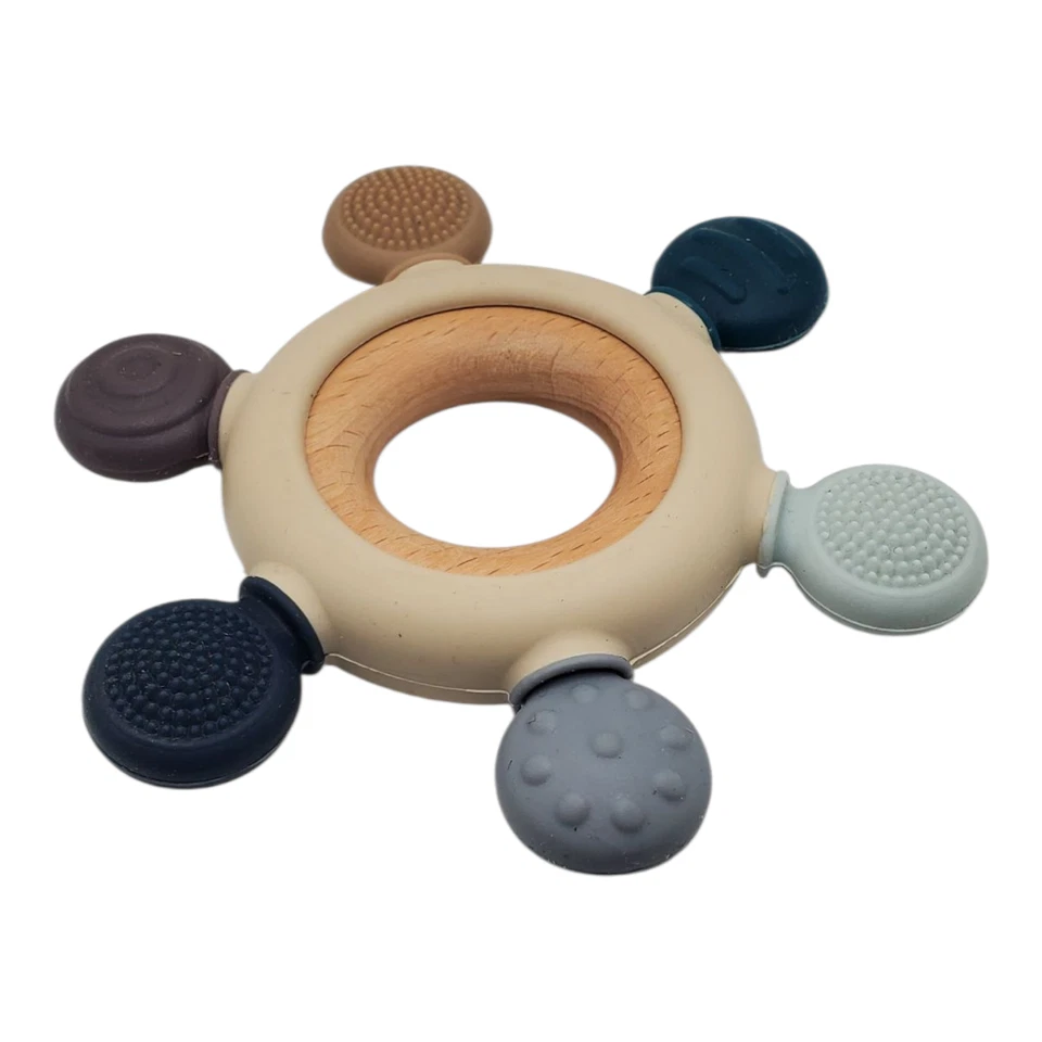 bundle baby teether beige cow,  star pacifier holder w/pacifier, chewing wheel - Image 3 of 4