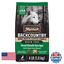Merrick Grain Dry Dog Food Backcountry Bone Broth Coated Kibble Heartlands