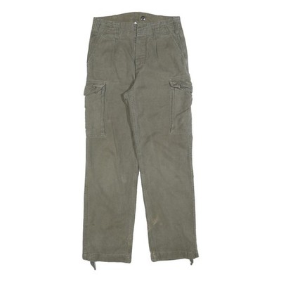 Herren Regular Fit Cargo Hose Beige Baumwollmix Knopfverschluss W30 L30 Casual