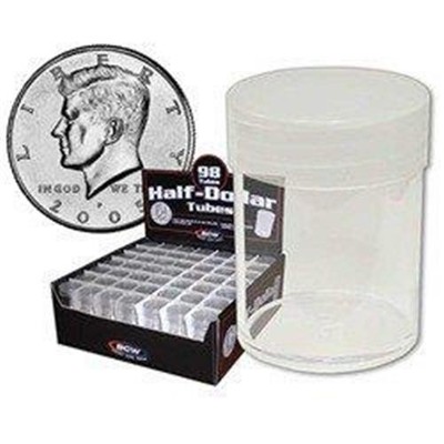 10 BCW Round Clear Plastic Half Dollar Coin Tubes with Screw on Caps