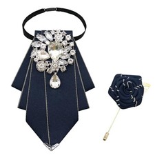 Bow Ties for Men Vintage Rhinestone Bow Tie Brooch Set, Adjustable Bowties Blue