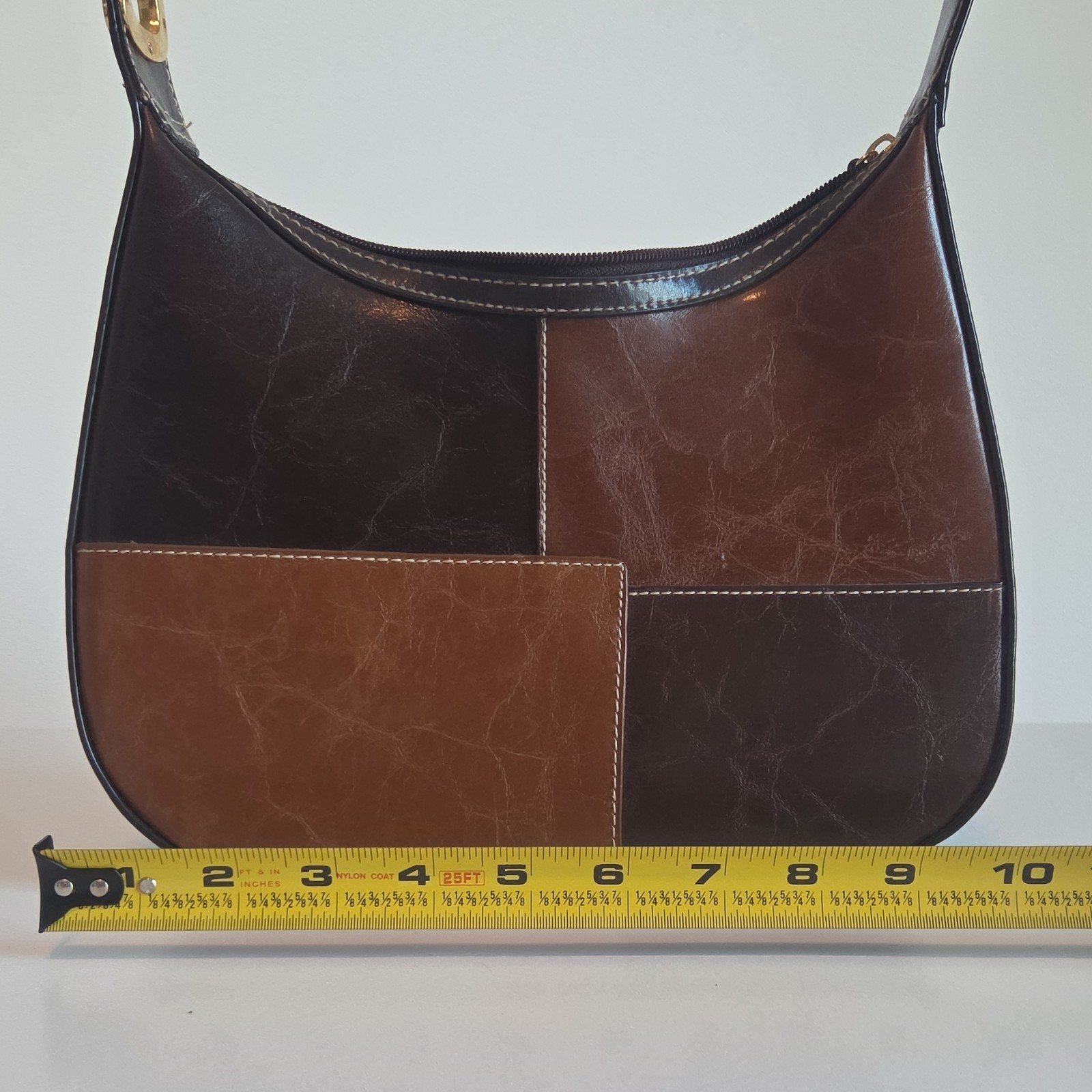 Brown Patchwork Shoulder Bag with Gold Hardware &… - image 10