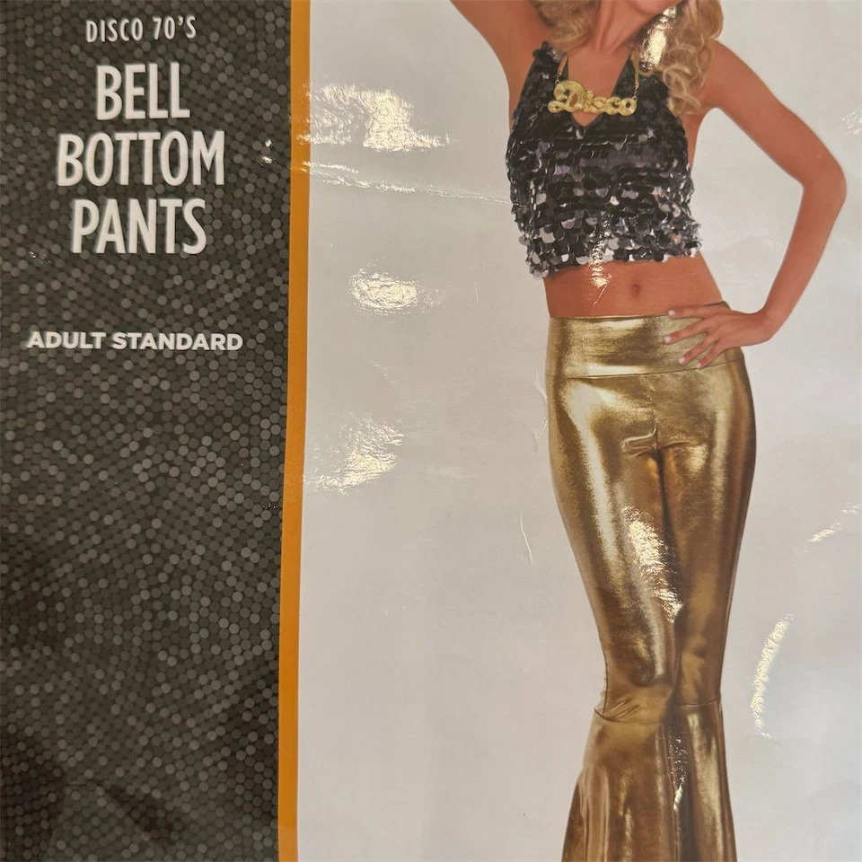 Диско 70-х золотой металлический колокол низ брюки многоцветный унисекс костюм для Хэллоуина - Изображение 4 из 4
