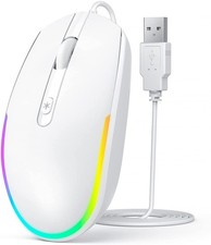 Wired RGB Backlit Optical LED Mouse USB Cord Laptops Notebooks White Mouse