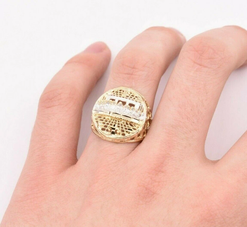 Men's Diamond Cut Last Supper Ring Real Solid 10K Yellow White Gold Size 11 - Image 3 of 4