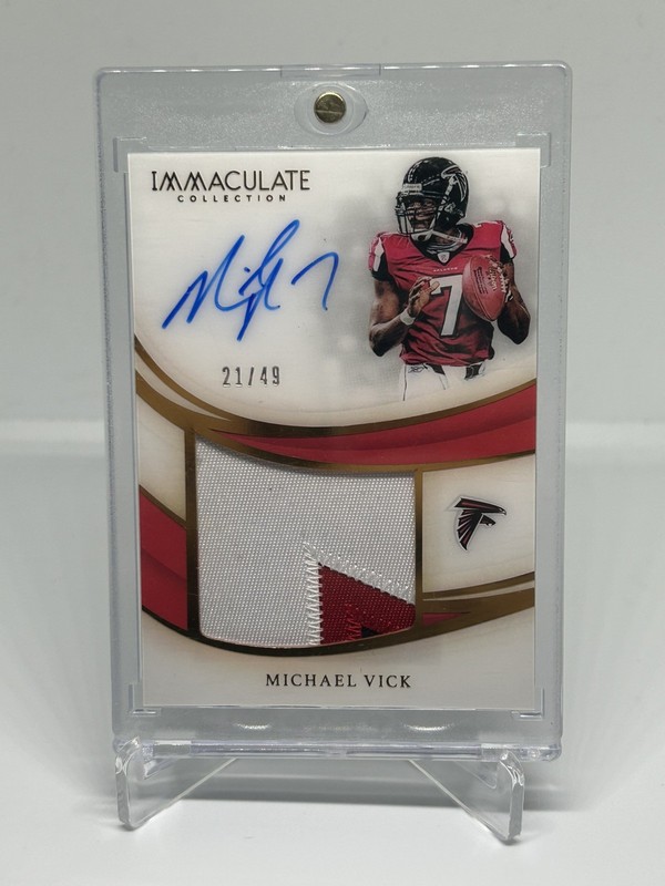 2019 Panini Immaculate Michael Vick 3 Color Patch On Card Auto /49
