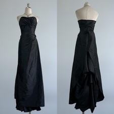 Vintage 90s Y2K Archive Black Strapless Drapey Bubble Ruffle Trim PROM Dress