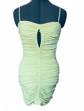 Women's Neon Lime Green Ruched Bodycon Dress Keyhole Cutout Size S/M Party Club