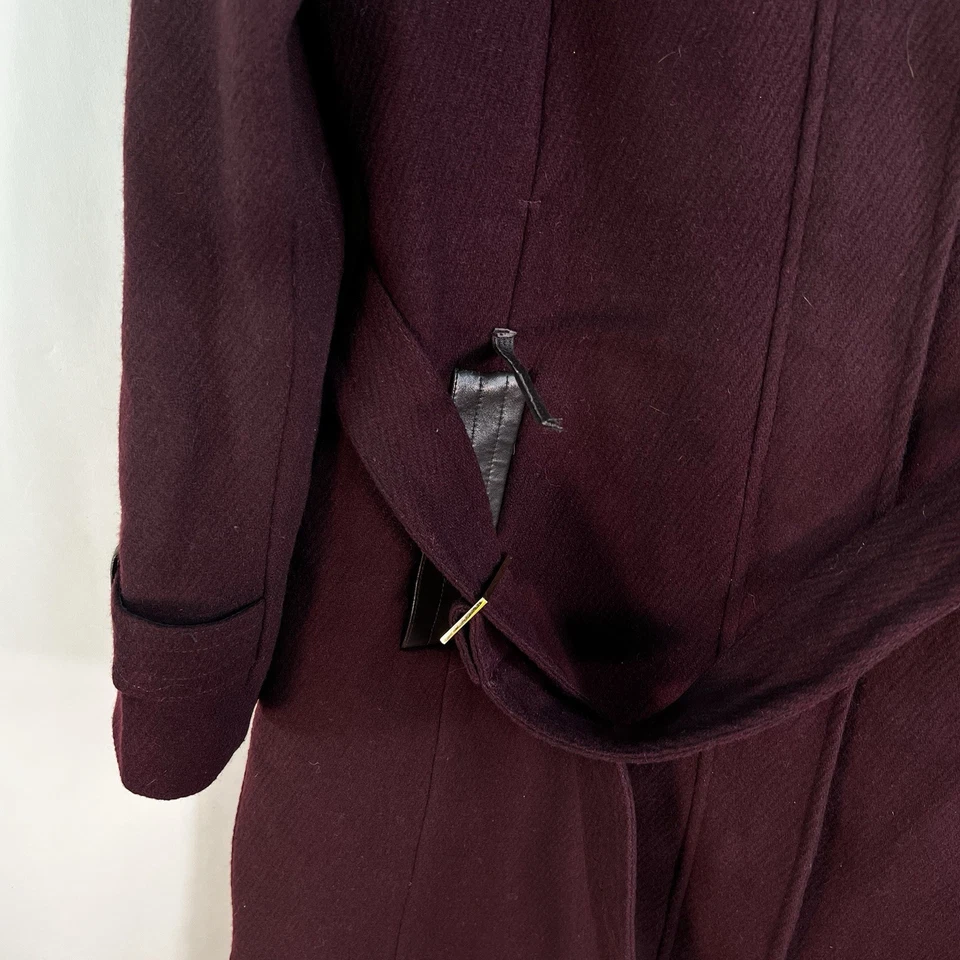Chaqueta Abrigo Cole Haan Mezcla Lana Cuero Borde Guisante Mujer Talla 10 Borgoña Foto 4 de 4