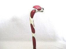 Vintage Dog Head Carved Folk Art Wooden Cane, Colorful Animal Walking Stick