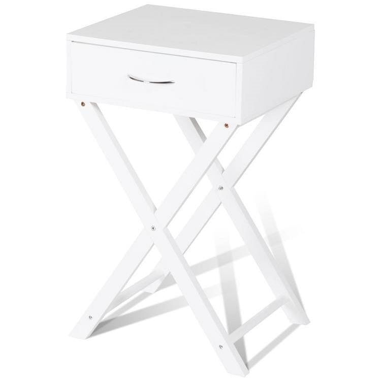 White X-Shape 1-Drawer Nightstand End Table with Storage  