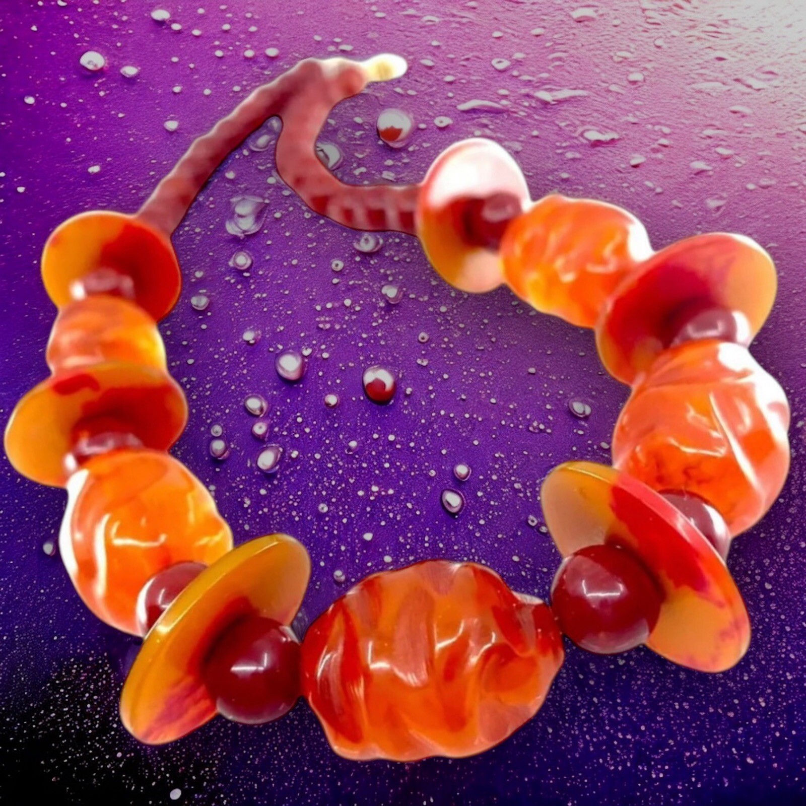 Bakelite Necklace, Rare Unusually Shaped Orange B… - image 1