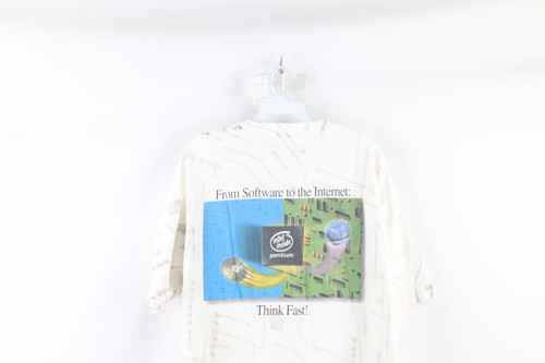 Vtg 90s Intel Computers Mens XL Distressed All Over Print Double Sided T-Shirt - Picture 9 of 11