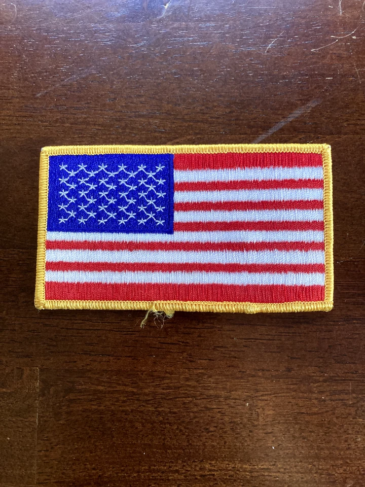 American Flag Patch embroidered Gold Border USA Lot of 2 Patches 4.5 x 2.5 in - Image 4 of 4